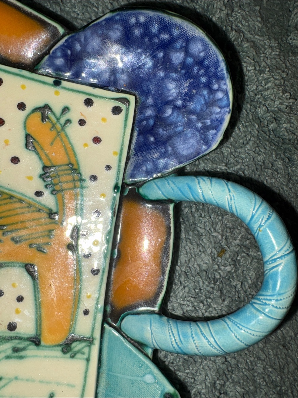 RARE Juozas & Rasa Saldaitis CAT wall /art platter with double handles ;signed - Picture 6 of 9